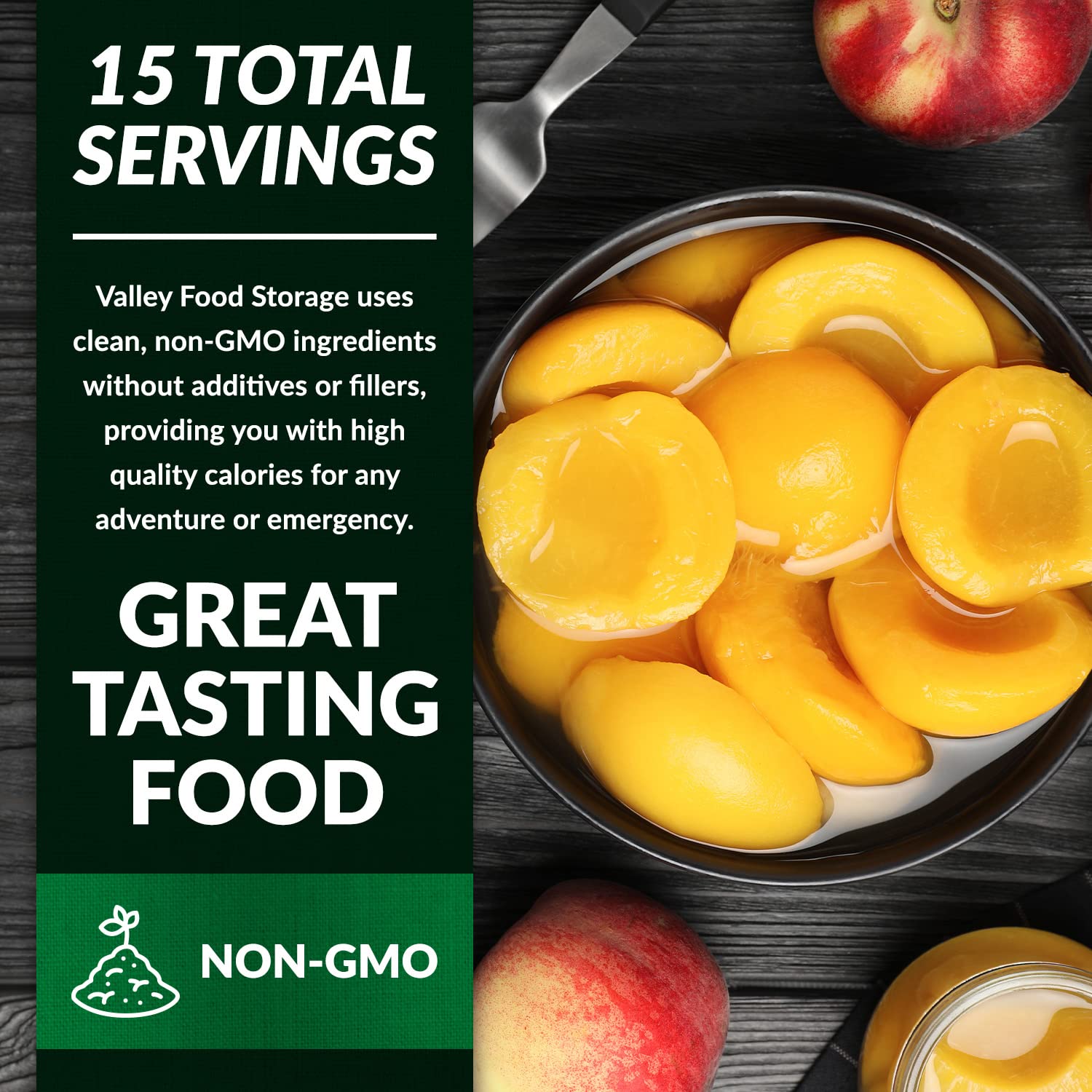 Valley Food Storage Freeze Dried Peach Slices | 10-Bag Bucket, 21 oz | Non-GMO Premium Emergency Food Supply, 25 Year Shelf Life | Prepper Supplies, Survival Food, Off-Grid Living | Packaged in USA