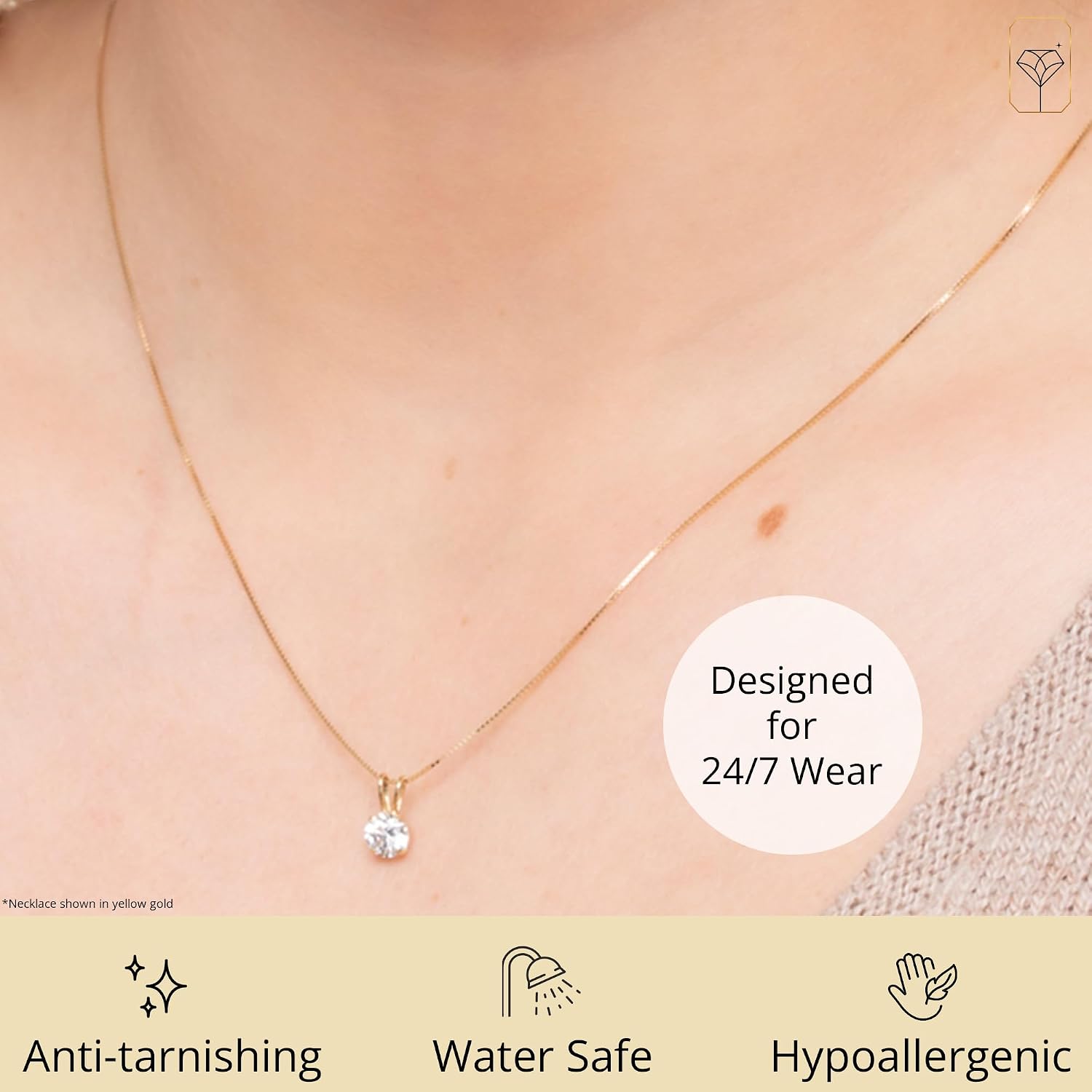 MAX + STONE 14k Gold 8mm Round Solitaire Cubic Zirconia Pendant Necklace for Women with 18 Inch Box Chain