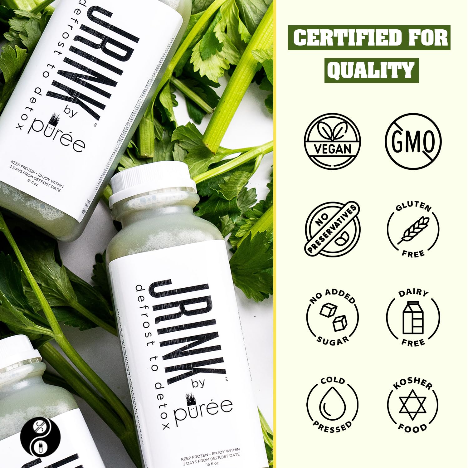 JRINK by Purée Organic Celery Juice, Cold Pressed Detox Cleanse Drink, Organic Vegetable and Fruit Healthy Cleanse, Raw Pressed Juice, Fresh, Pure, No Preservatives, 18 Bottles, 16oz Each