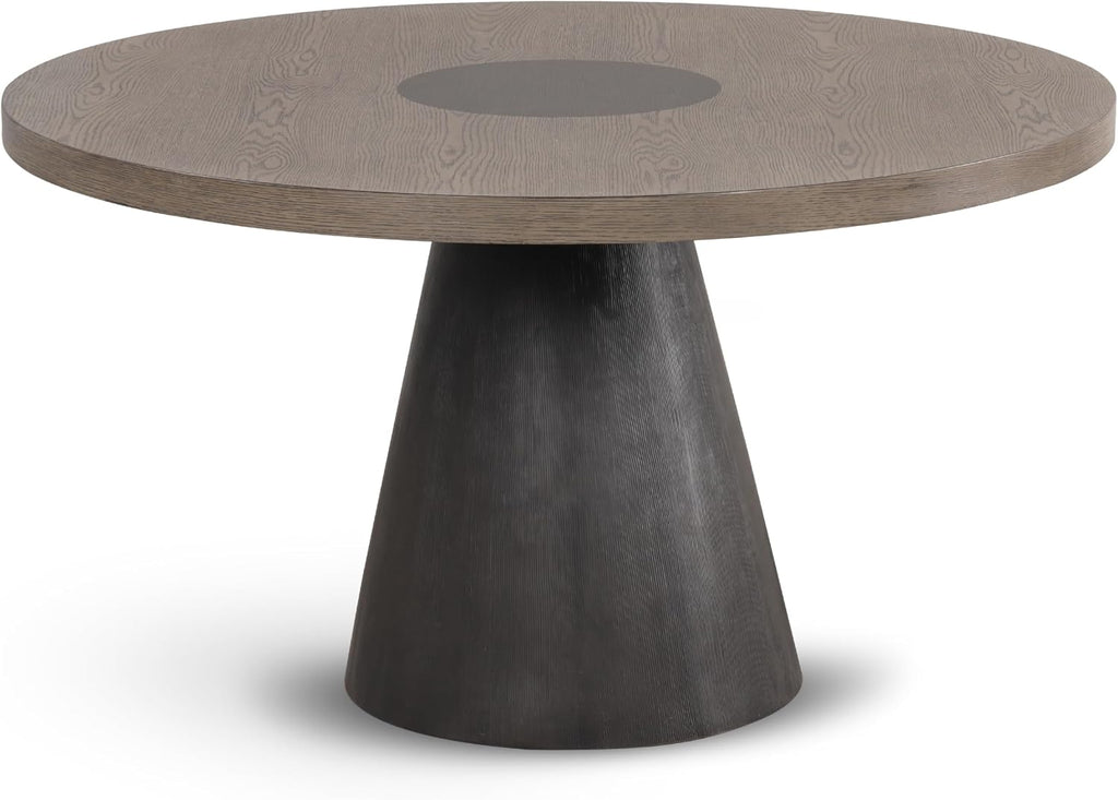 Furniture of America Demi Modern Solid Wood 54-inch Round Dining Table with Cone-Shaped Pedestal Base, Two-Tone Design, Seats up to 4, for Home Kitchen, Living Room, Dinettes, Rustic Oak/Dark Walnut