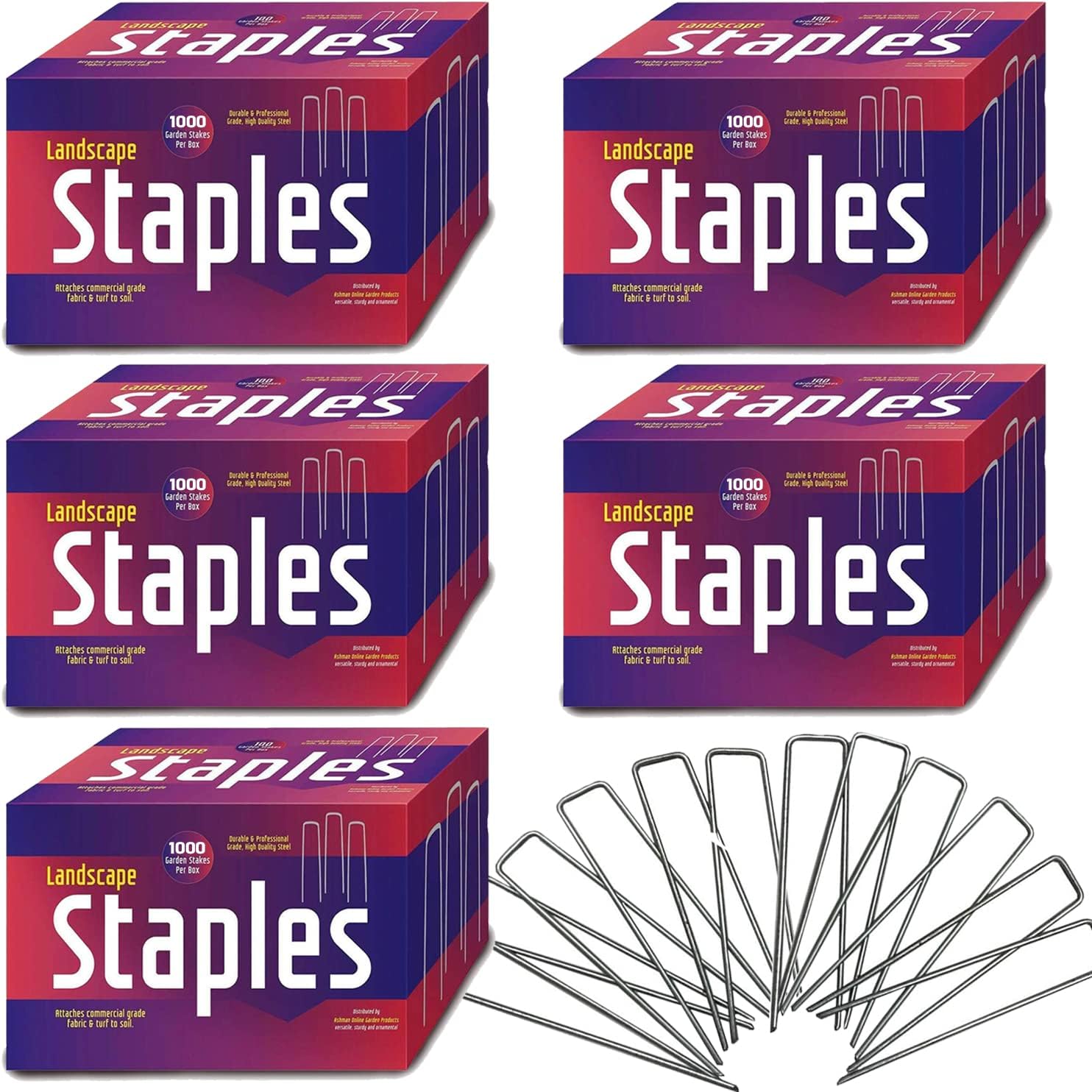 Ashman Garden Stakes (1000 Counts in 5 Packs), Galvanized Landscape Staples and Fence Stake Heavy Duty