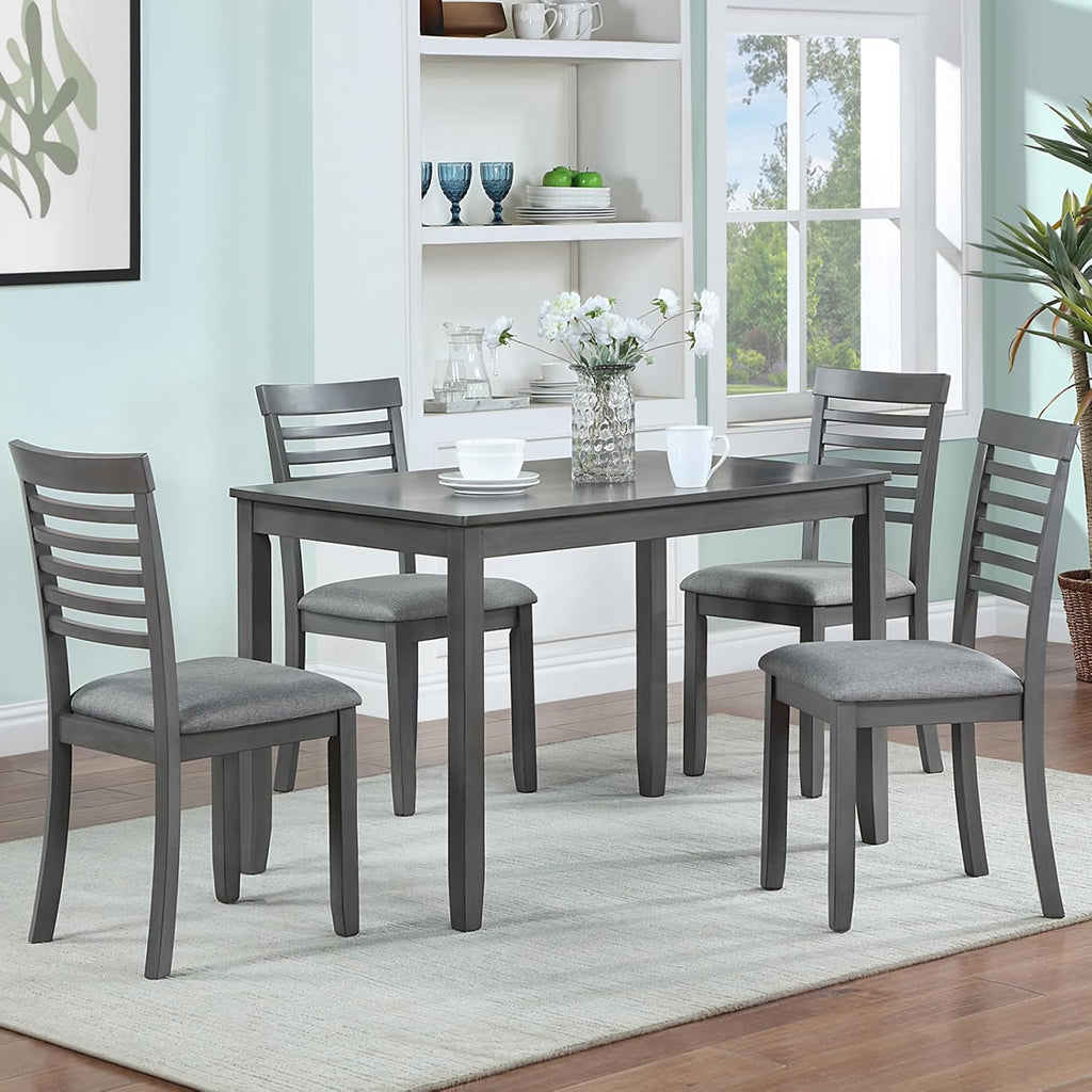 5-Piece Dining Table Set for 4, Kitchen Dining Table with 4 Soft Cushioned Solid Wood Chairs, Ideal for Home or Restaurant Use.(Gray_Medium)