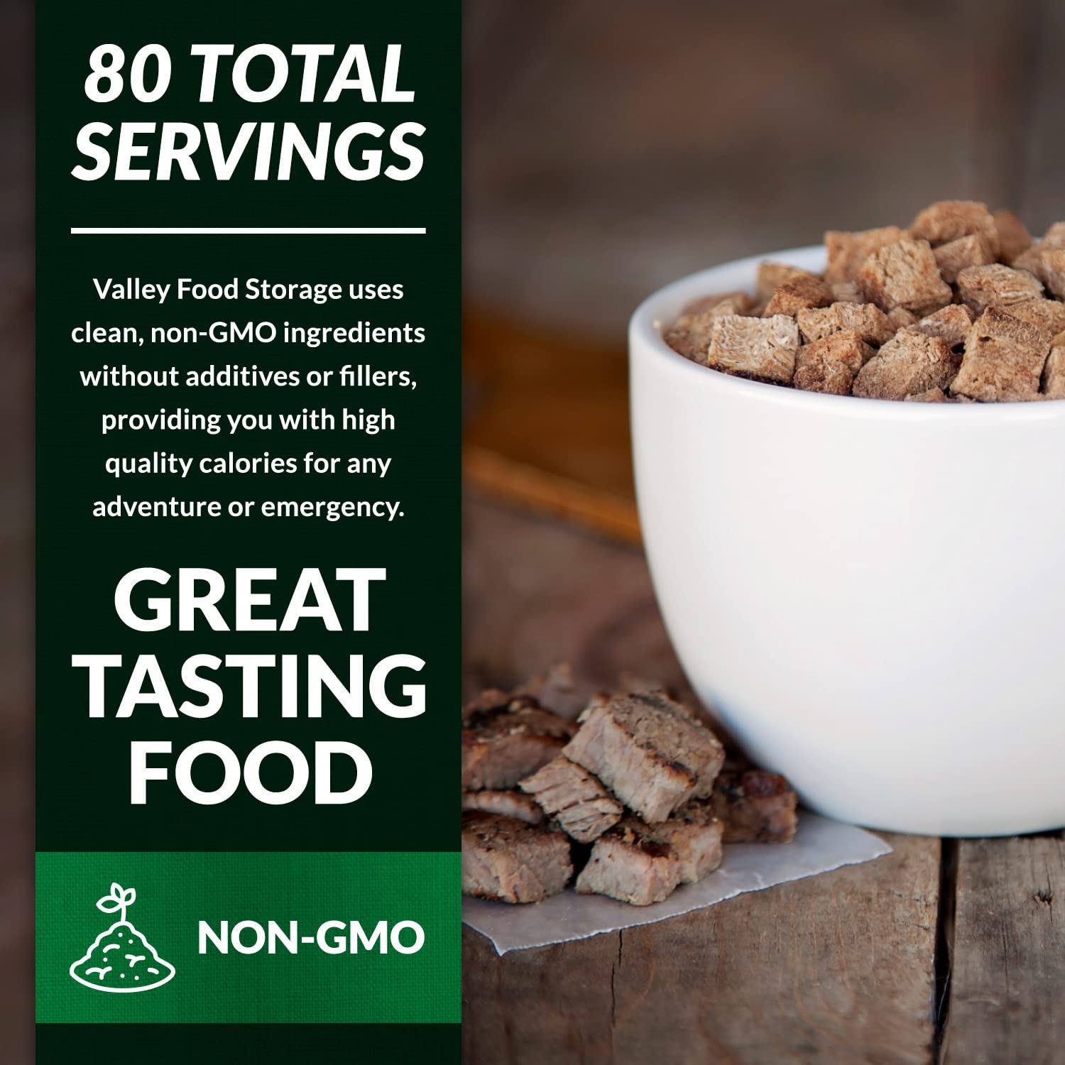 Freeze Dried Beef Dices 10-Bag Bucket, 85 Oz | Premium Emergency Food Supply 25 Year Shelf Life | Prepper Supplies, Survival Food, Off Grid Living Supplies | Valley Food Storage Packaged in USA