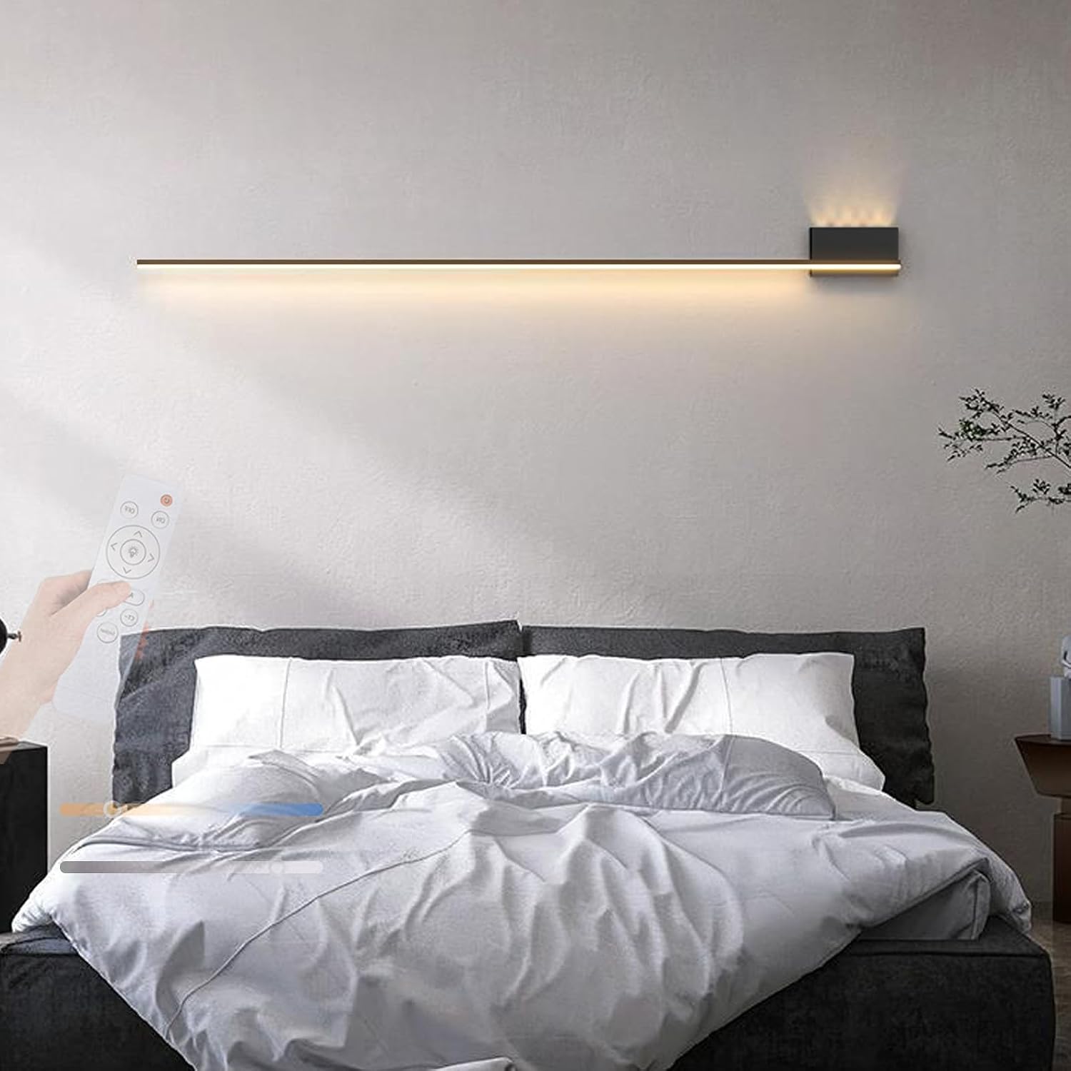 LED Wall Light Indoor with Remote Control Wall Lamp Dimming 2700K-6500K Wall Sconce with Spotlight Wall Long Strip Aluminium for Bedroom Stairs Living Room