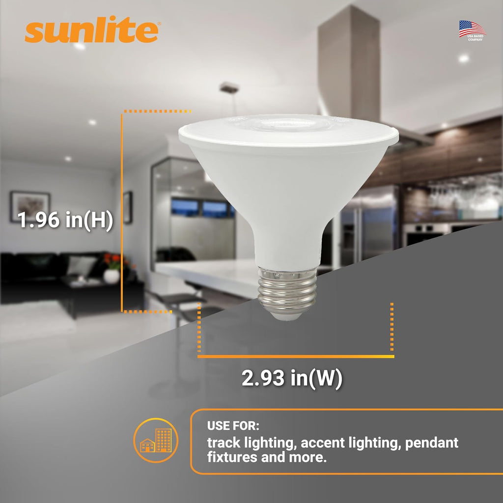 Sunlite Reflector PAR30 LED Bulb, Spotlight, 9W (75W=), 750 Lmns, Medium E26 Base, 90 CRI, Dimmable, Decorative Track Lighting Use, ETL, Title-20 Compliant, Bulk, 24 Pack, 40K-Cool White