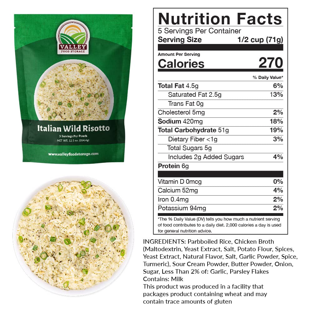 Valley Food Storage Italian Wild Risotto | 10-Bag Bucket, 50 Servings | Premium Emergency Food Supply, 25 Year Shelf Life | Survival Meal Kits, Prepper Food, Camping & Off-Grid Living | Packaged in USA