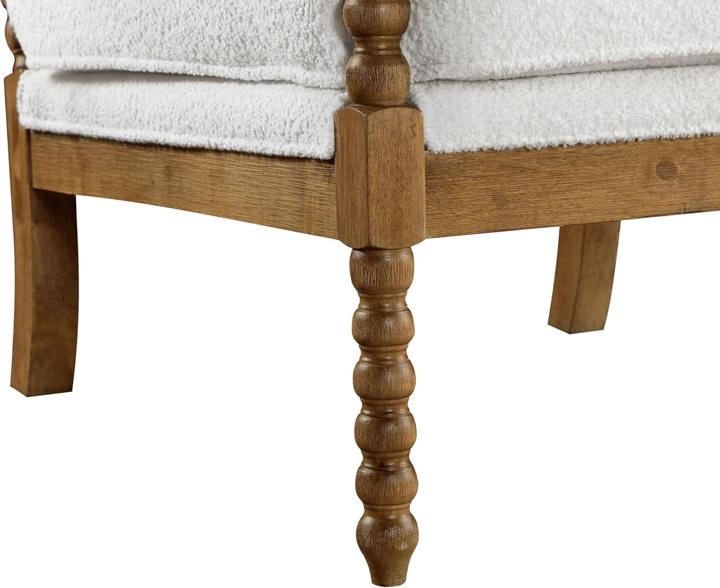 Furniture of America Dedee Mid Century Modern Boucle Fabric Accent Chair with Arms, Wide Spindle and Solidwood Legs for Living Room, Bedroom, Reading Corner, Home Office, Light Oak and White