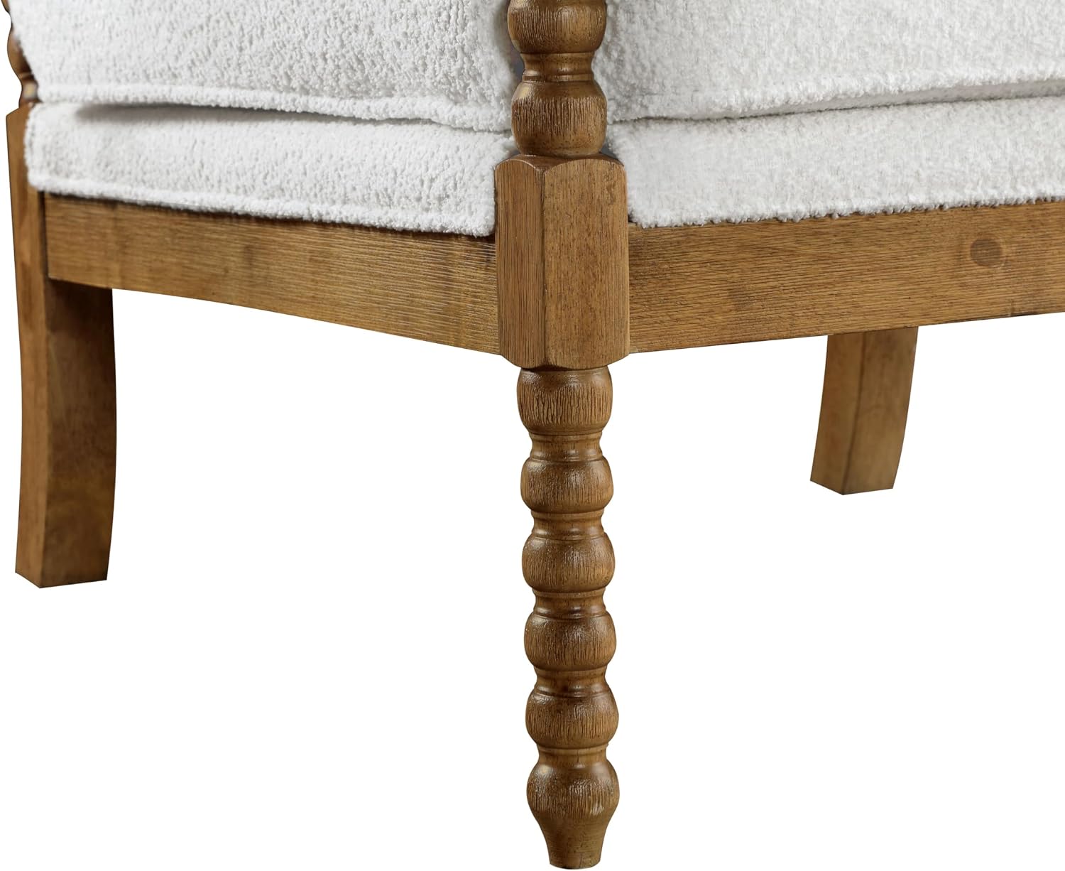 Furniture of America Dedee Mid Century Modern Boucle Fabric Accent Chair with Arms, Wide Spindle and Solidwood Legs for Living Room, Bedroom, Reading Corner, Home Office, Light Oak and White