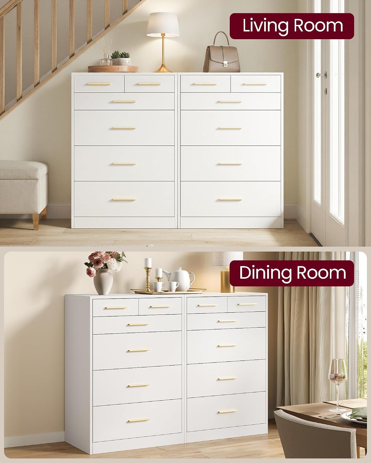 VASAGLE Custos Collection - Dresser for Bedroom, Chest of Drawers for Closet, Modern Style, TV Stand for Living Room, 6 Drawers, 15.8 x 23.7 x 34.8 Inches, Cloud White ULTS415WB01S