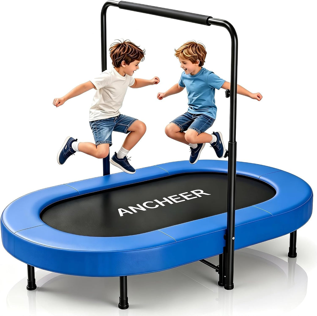 ANCHEER Trampoline for Kids, Toddler Trampoline Indoor Sports and Outdoor Games 56' Kids Rebounder 220LBS Capacity with Adjustable Safety Handrail Foldable Jumper for Boys and Girls