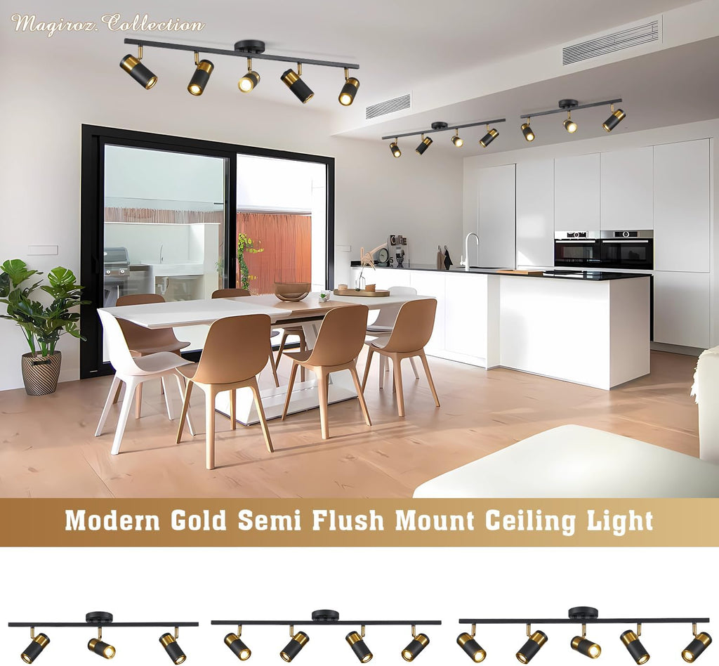 Matte Black Track Lighting Kit Mid Century Vintage Adjustable Kitchen Track Lighting Fixtures Modern Indoor Ceiling Mount Linear Spotlight Fixture Flexibly Rotatable Light Head GU10 MCL05-4 BK