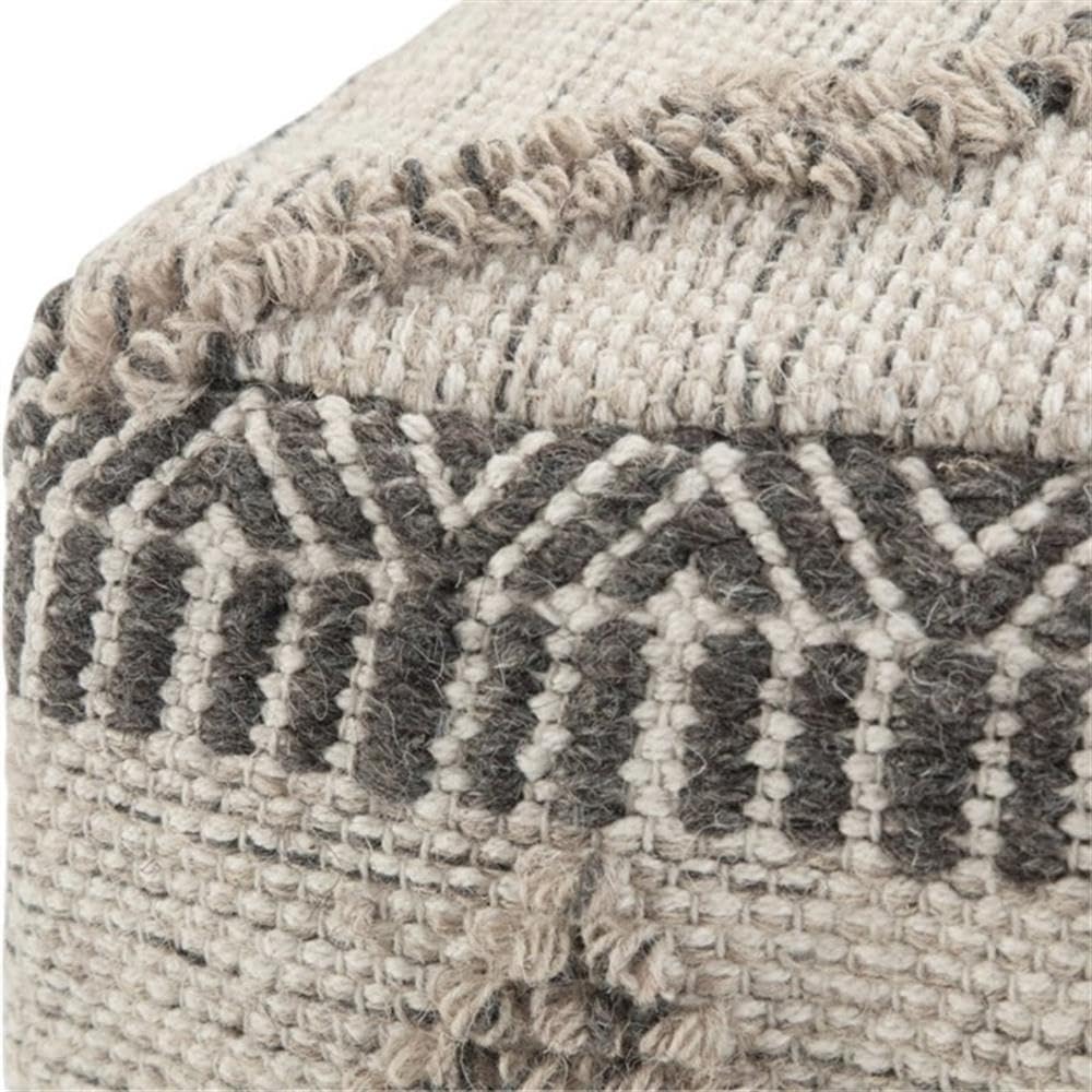 SIMPLIHOME Sweeney Square Pouf - 18 inch Wide Upholstered Wool and Cotton Handloom Woven Ottoman in Grey and Natural, Boho-Style Footstool, Extra Seating or Accent Piece for Living Room, Assembled