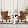 Furnimart Accent Chairs Set of 2, Brown PU Leather Reading Armchair with High Backrest, Wingback Corner Chair Mid Century Modern for Living Room, Bedroom, Waiting Room