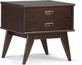 SIMPLIHOME Draper Side Table - 22 inch Wide Solid Hardwood Rectangular End Table with 2 Storage Drawers in Medium Auburn Brown, Mid-Century Modern Nightstand or Lamp Stand for Living Room or Bedroom