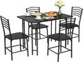 Giantex 5 PCS Dining Table Set 4 Person, Modern Kitchen Table and 4 Chairs, Wooden Top and Metal Legs, Home Dining Room Breakfast Furniture Rectangular Table, Black