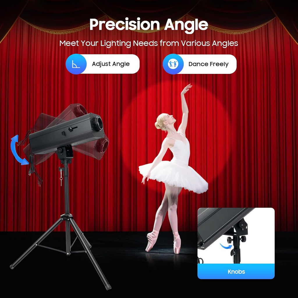 230W Professional Stage Spotlight with Adjustable Height Tripod Stand, 6 Colors 3 Color Temperatures 3200K-6000K, Adjustable Focus Follow Spot Light for Weddings, DJ, Theater & Event