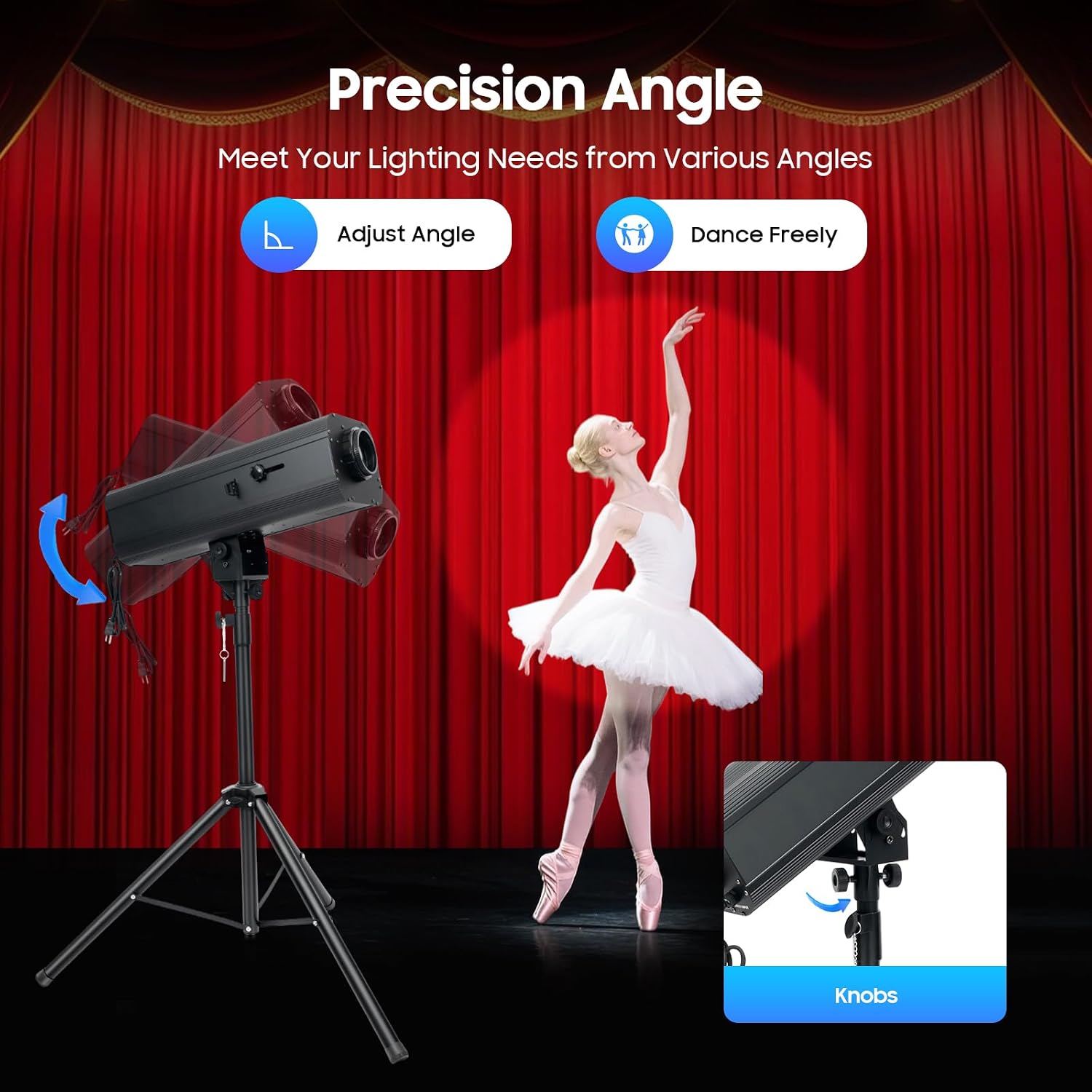 230W Professional Stage Spotlight with Adjustable Height Tripod Stand, 6 Colors 3 Color Temperatures 3200K-6000K, Adjustable Focus Follow Spot Light for Weddings, DJ, Theater & Event