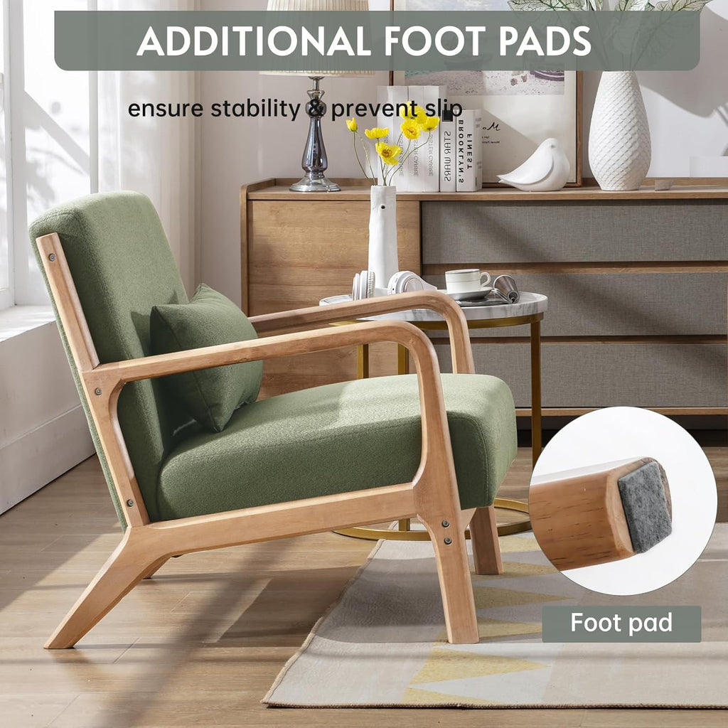 ANJ Mid Century Modern Accent Chairs Set of 2, Comfy Fabric Reading Chair with Solid Wood Frame, Easy Assembly Armchair for Living Room Blackish Green 2