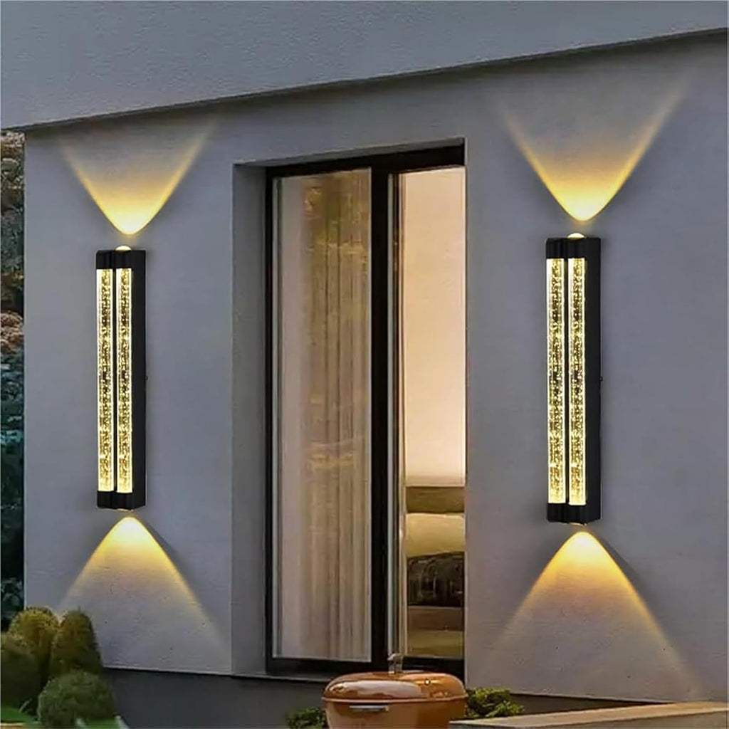LED Wall Outdoor Crystal Wall Lamps IP65 Waterproof Mains Powered Modern Aluminum Villa Wall Sconces Spotlight Indoor/Outside for Entryway Doorway Balcony(Warm Light,40cm)