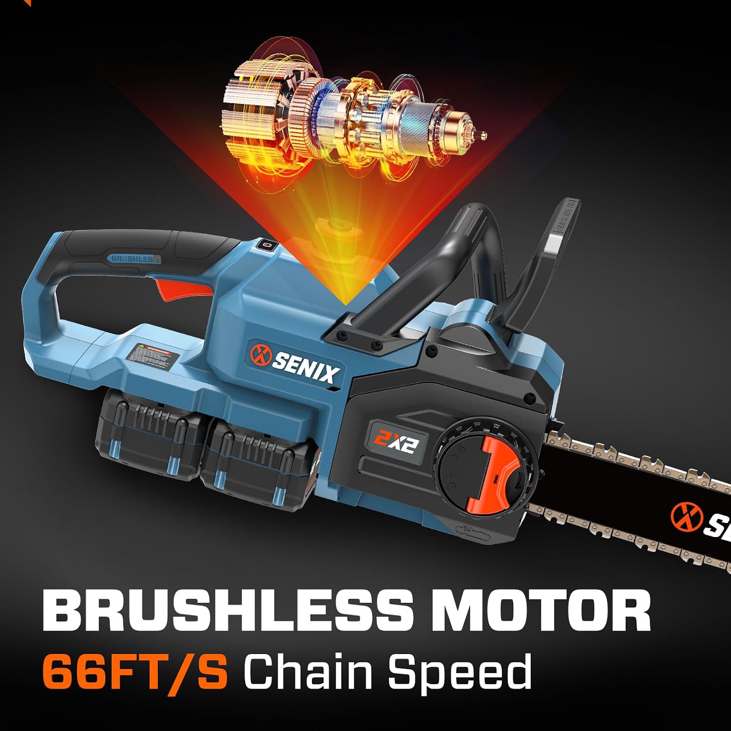 SENIX 40V 14' Electric Chainsaw, Cordless Battery Powered Chainsaw, Brushless Chain Saw, Includes 2x4Ah Batteries & Charger, Garden Tool for Trees, Pruning, Branch Cutting, Yard, Gift, CSX2-M2
