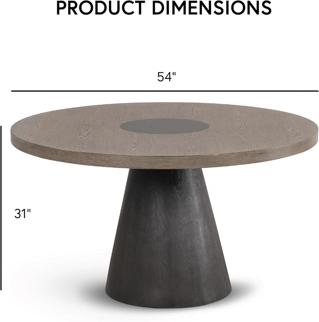 Furniture of America Demi Modern Solid Wood 54-inch Round Dining Table with Cone-Shaped Pedestal Base, Two-Tone Design, Seats up to 4, for Home Kitchen, Living Room, Dinettes, Rustic Oak/Dark Walnut