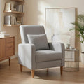 COLAMY Mid-Century Modern Upholstered Accent Chair with Back Pillow & Solid Wood Legs, Leather Cozy Armchair for Living Room, Bedroom, Reading Nook, Apartment & Small Spaces, Lightgrey