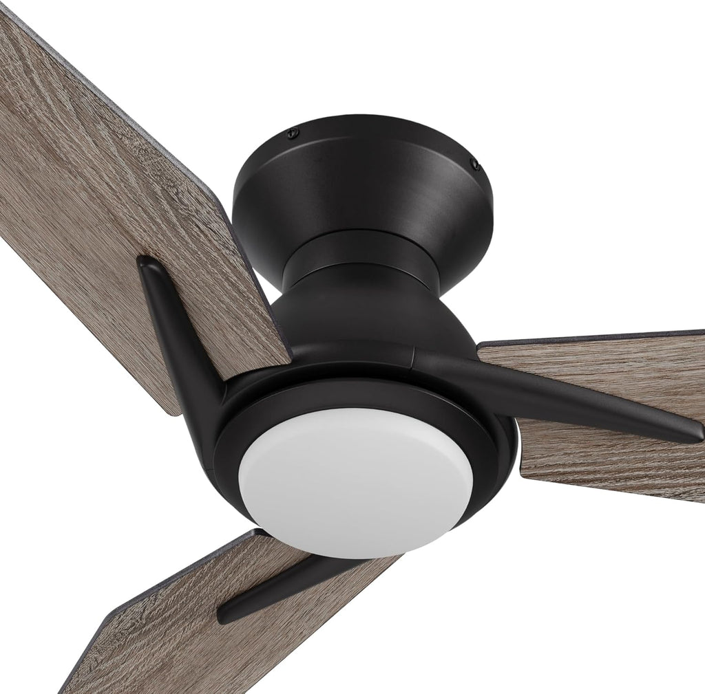 SMAFAN Smart Ceiling Fans with Lights Flush Mount 44', 3 Light Colors Dimmable, 10 Speeds DC Ceiling Fan with Remote, Outdoor Ceiling Fan Compatible with Alexa, Siri & Google Home, Black & Wood