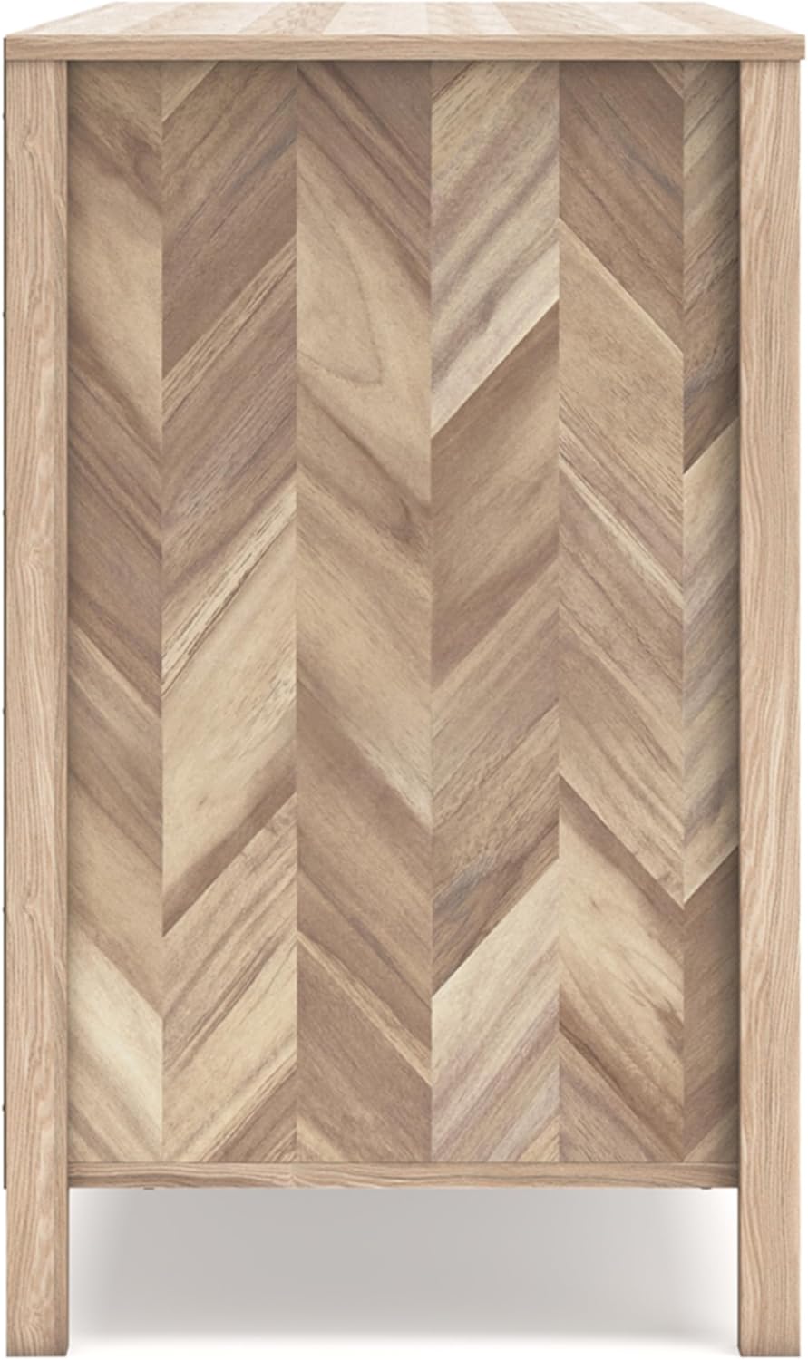 Signature Design by Ashley Battelle Mid-Century Modern Dresser with 6 Drawers and Chevron Pattern, Meets ASTM International Standards, Wood and Decorative Laminate, Tan