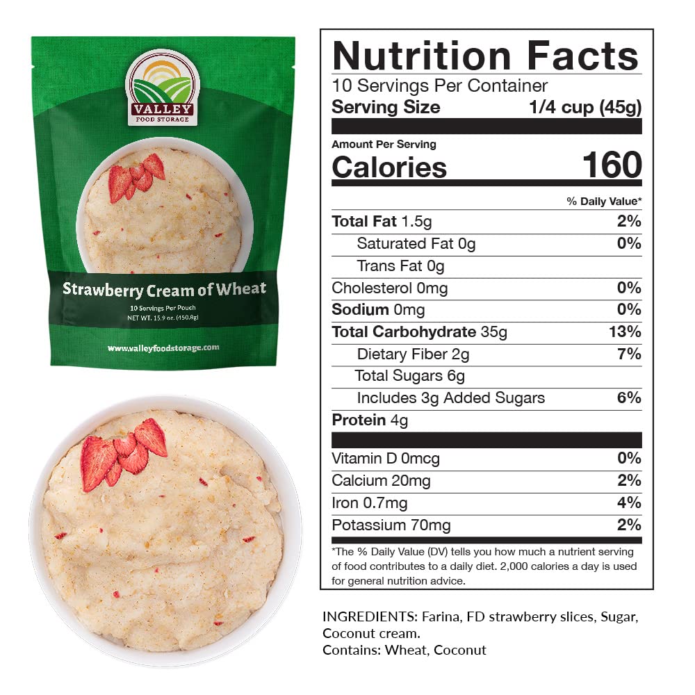 Valley Food Storage Freeze Dried Strawberry Creamy Wheat | 10-Bag Bucket, 100 Servings | Premium Emergency Food Supply, 25 Year Shelf Life | Survival Breakfast Food for Prepper Storage & Camping