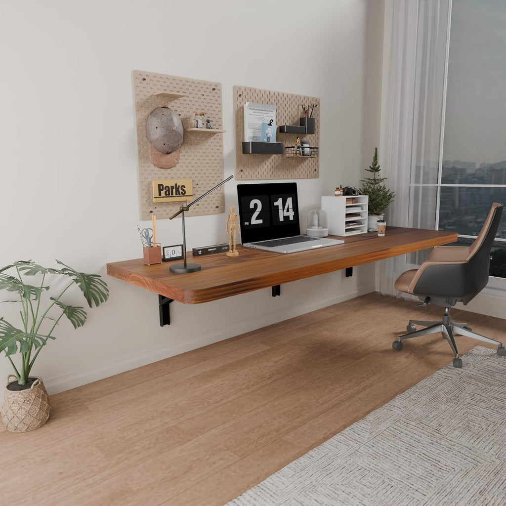 IAE Wall Mounted Folding Table with Pine Wood,48' x 16' Floating Wall Desk,Laundry Folding Table with Shelf Brackets,Fold Down Desk Shelf,Fold Workbench for Apartments,Home,Laundry Room,Kitchen,Teak