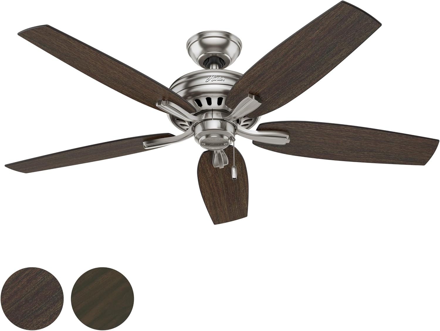 Hunter Fan 52 inch Ceiling Fan in Brushed Nickel with 5 Dark Walnut Reversible Blades (Renewed) (Brushed Nickel)
