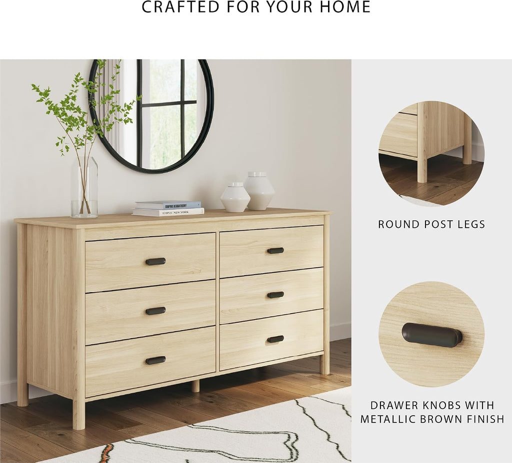 Signature Design by Ashley Cabinella Casual Dresser with 6 Smooth-Gliding Drawers, Meets ASTM International Safety Standards, Light Brown Finish, 61.57' W