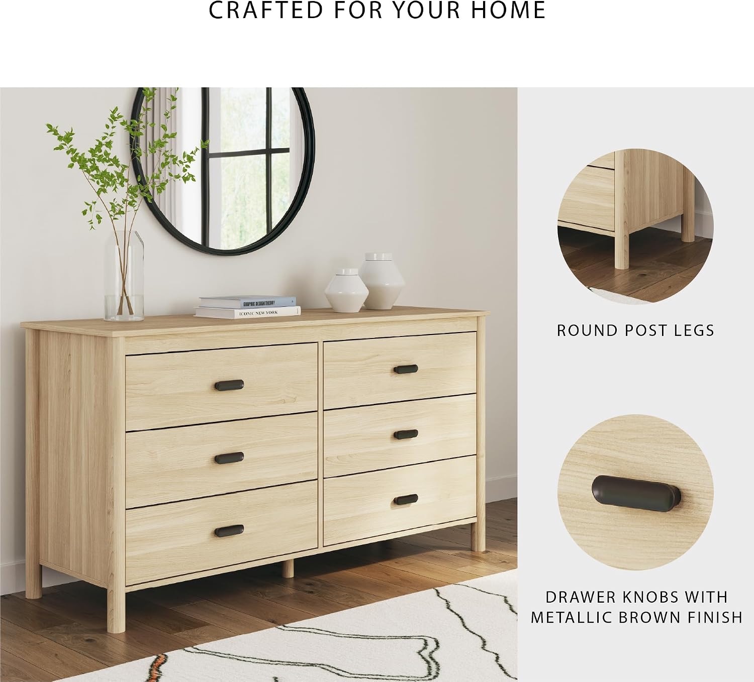 Signature Design by Ashley Cabinella Casual Dresser with 6 Smooth-Gliding Drawers, Meets ASTM International Safety Standards, Light Brown Finish, 61.57' W