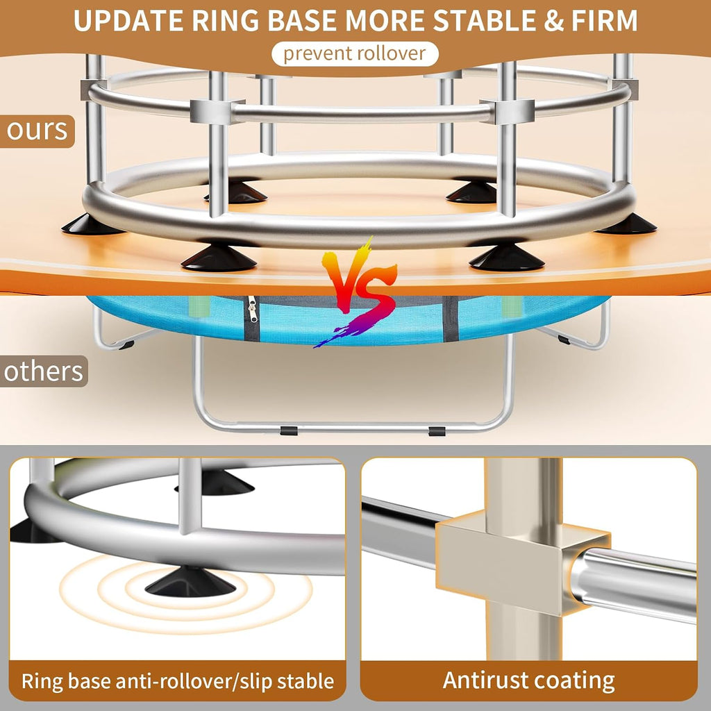Trampoline for Kids, Adjustable Baby Toddler Trampoline with Basketball Hoop, Round Bottom Indoor Outdoor Toddler with Enclosure