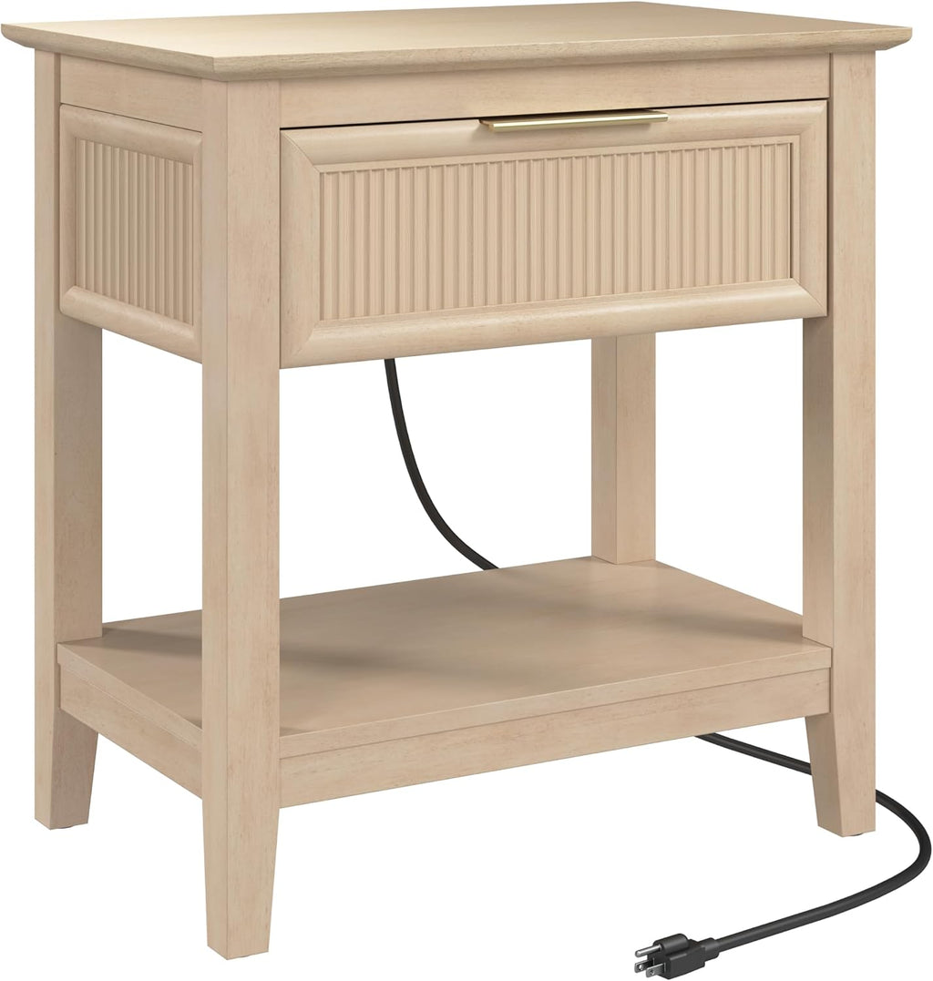 Bush Home Fluted Nightstand with Drawer, Bedroom Furniture, Camille Collection, Natural Birch Beige
