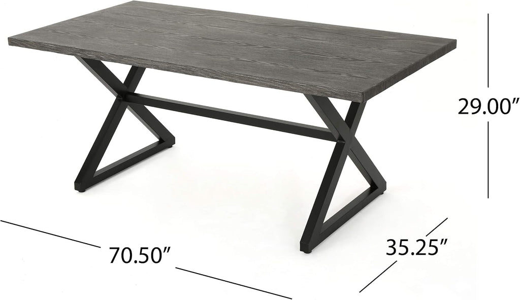 Christopher Knight Home Rolando Outdoor Aluminum Dining Table with Steel Frame, Grey / Black