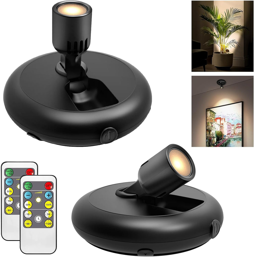 Indoor Plant Spotlight Battery Operated,Picture Light with Remote,Wall Painting Uplight,Wireless Dimmable Timer,Spot Light for Plants Trees Pictures Dis Painting Art e Gallery Portrait