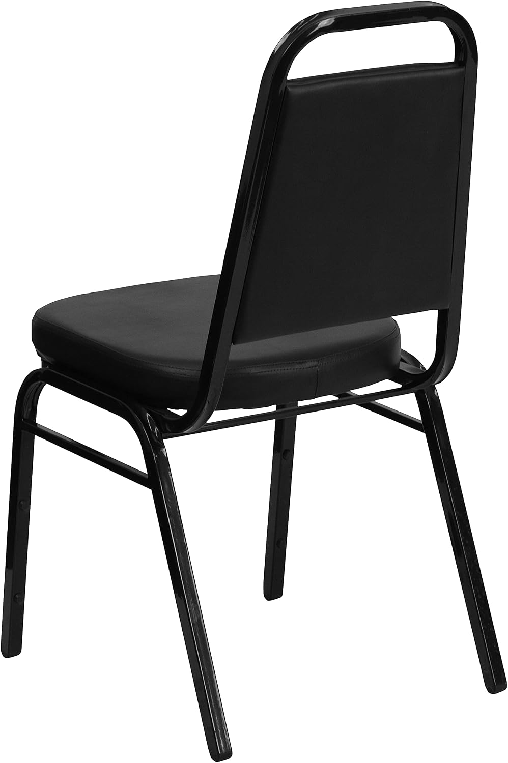Flash Furniture Hercules Set of 4 Trapezoidal Vinyl Stacking Chairs, Commercial Stackable Chairs with Padded Seats and Backs, Black
