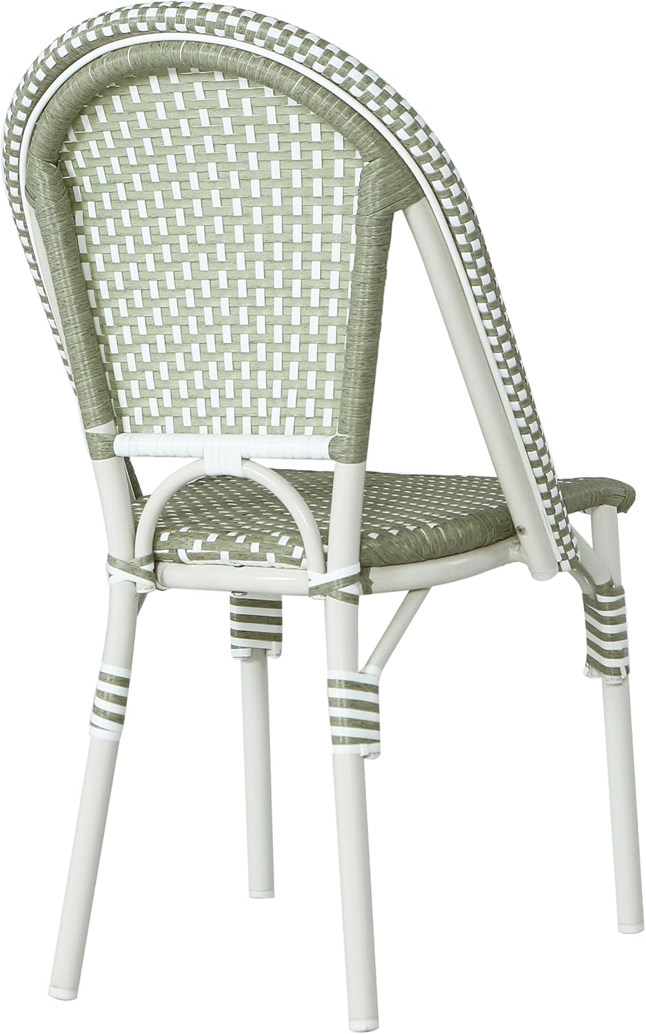 Christopher Knight Home Philomena Outdoor French Bistro Chairs Set of 2, Aluminum Patio Dining Chairs Set of 2, PE Rattan Patio Furniture Amrless Accent Chair for Garden/Backyard/Balcony, Green+White