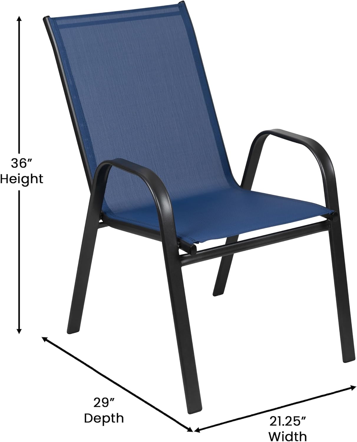 Flash Furniture Brazos Commercial Outdoor Dining Set, 60' Tempered Glass Patio Table with Umbrella Hole, 6 Stack Chairs with Flex Comfort Seats and Backs, Navy/Black