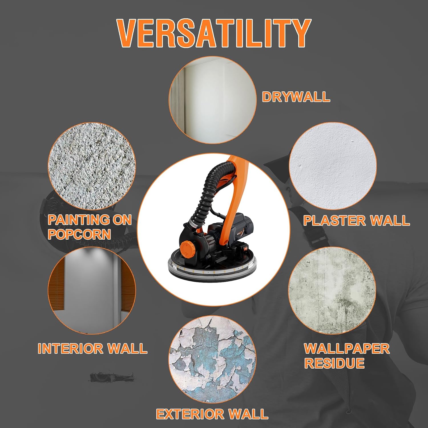 MAXXT Drywall Sander with Vacuum Dust Collection, 6 Variable Speed Foldable Telescopic Electric Wall Sander, Popcorn Ceiling Removal Tool, 1900RPM Power Sander Tool, LED Light, 18Pcs Sanding Discs