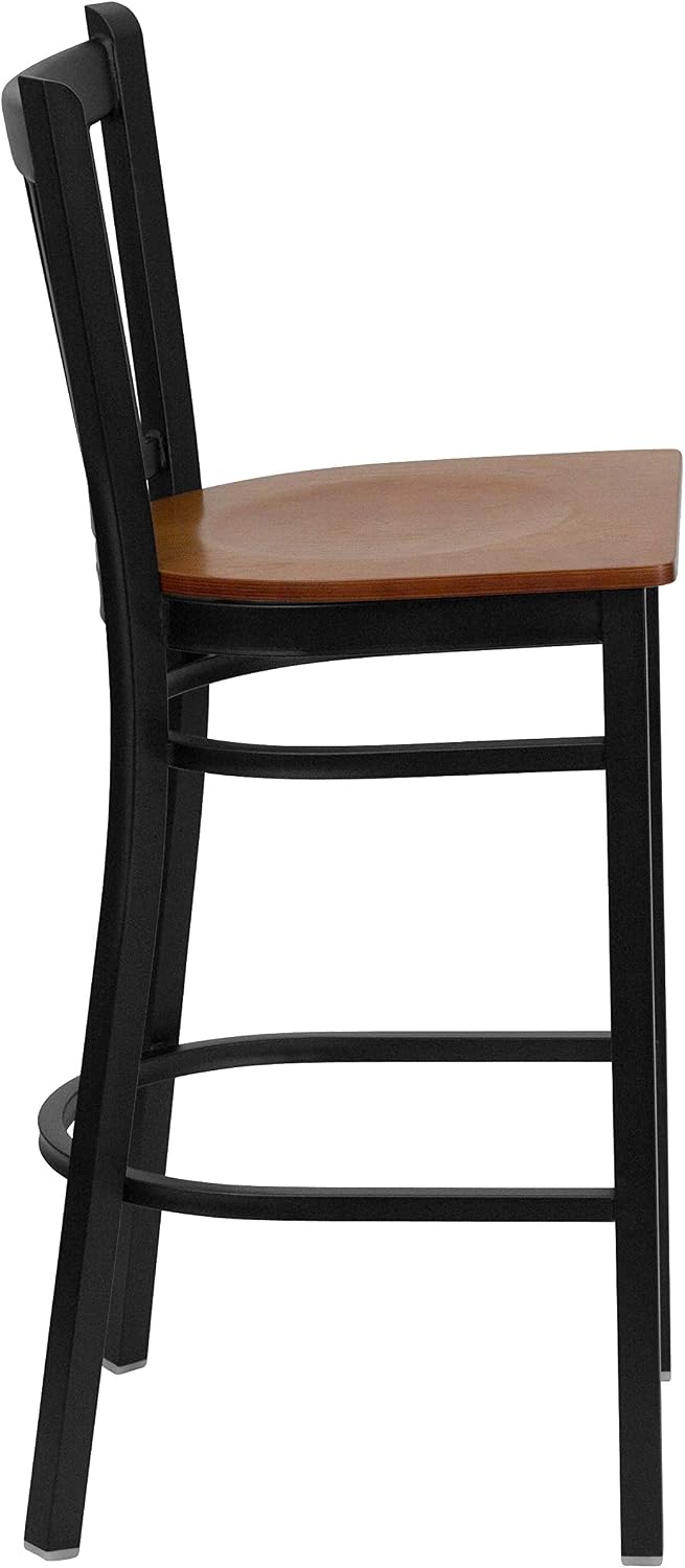 Flash Furniture 2 Pk. HERCULES Series Black Vertical Back Metal Restaurant Barstool - Cherry Wood Seat