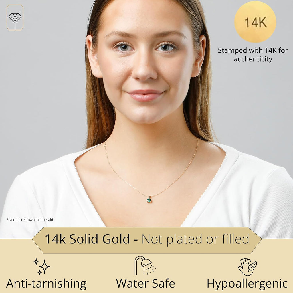 MAX + STONE 14k White or Yellow Gold Gemstone Round Pendant Necklace for Women 6mm Solitaire Birthstone with 18 Inch Cable Chain
