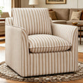 INZOY Swivel Accent Square Chair with Thick Padded Backrest Cushion, Swivel Reading Chair for Living Room Bedroom Small Spaces, Brown Stripe