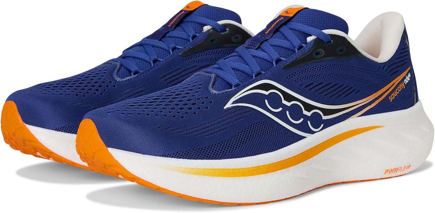 Saucony Men's Ride 18 Sneaker, Azurite/Peel, 9