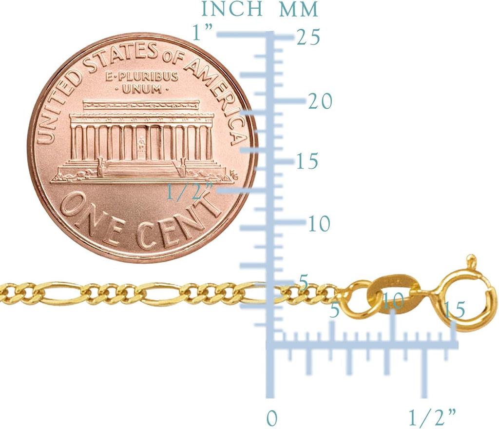 Jewelry Affairs 10k Yellow Solid Gold Figaro Chain Necklace, 1.9mm
