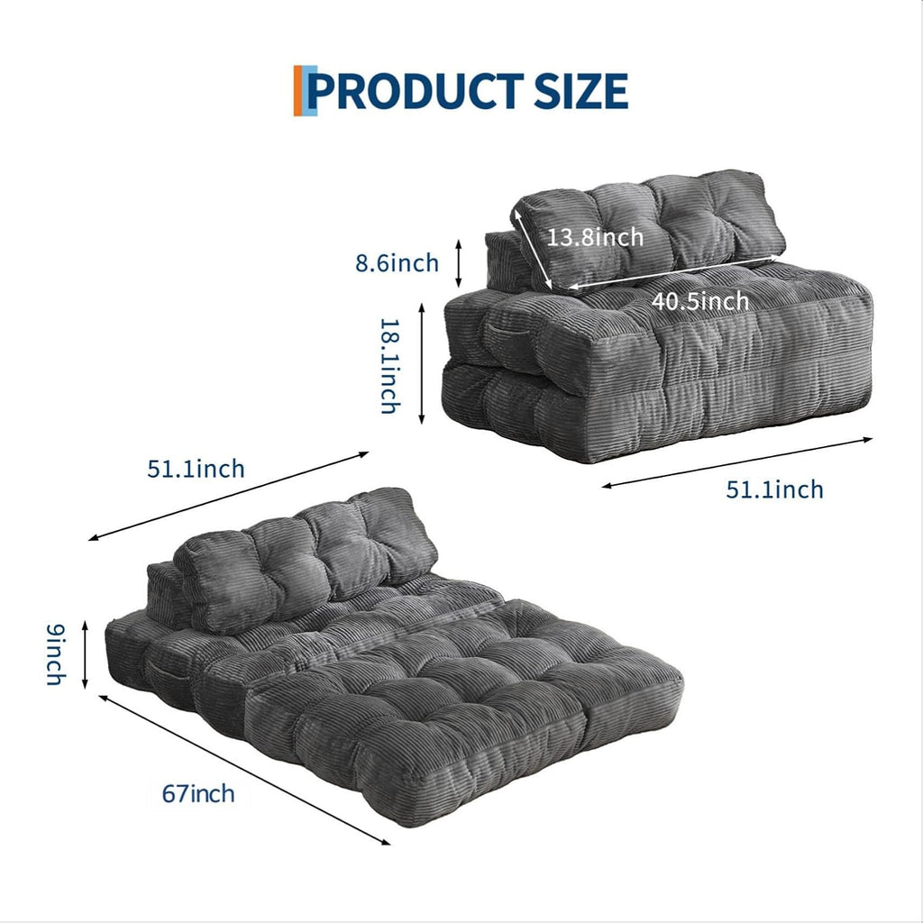 Garvee Folding Sofa Bed, Convertible Sleeper Chair with Pillow Foldable Mattress with Back Support, Boneless Fold Out Chair Bed Comfy Floor Sofa Lounge for Living Room, Bedroom, Dark Gray, Full