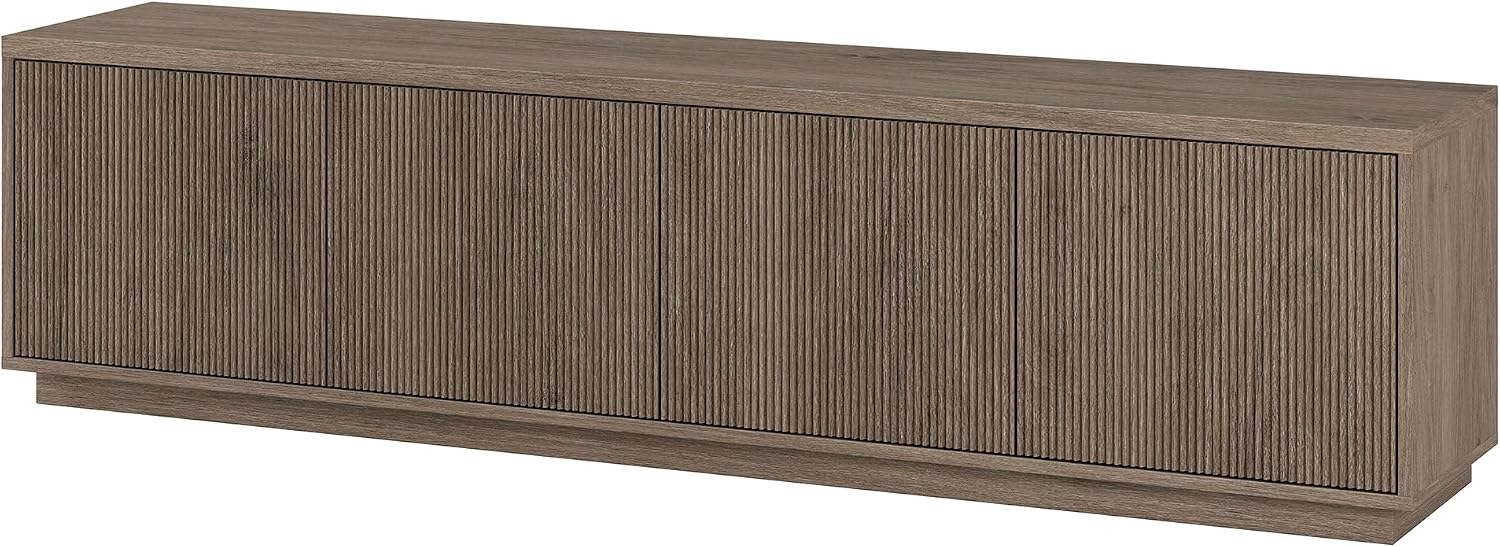 Henn&Hart Fluted TV Stand for TVs up to 85' with 2 Concealed Ribbed Storage Cabinets and Adjustable Shelves for Living Room, Family Room, or Office, Weathered Gray