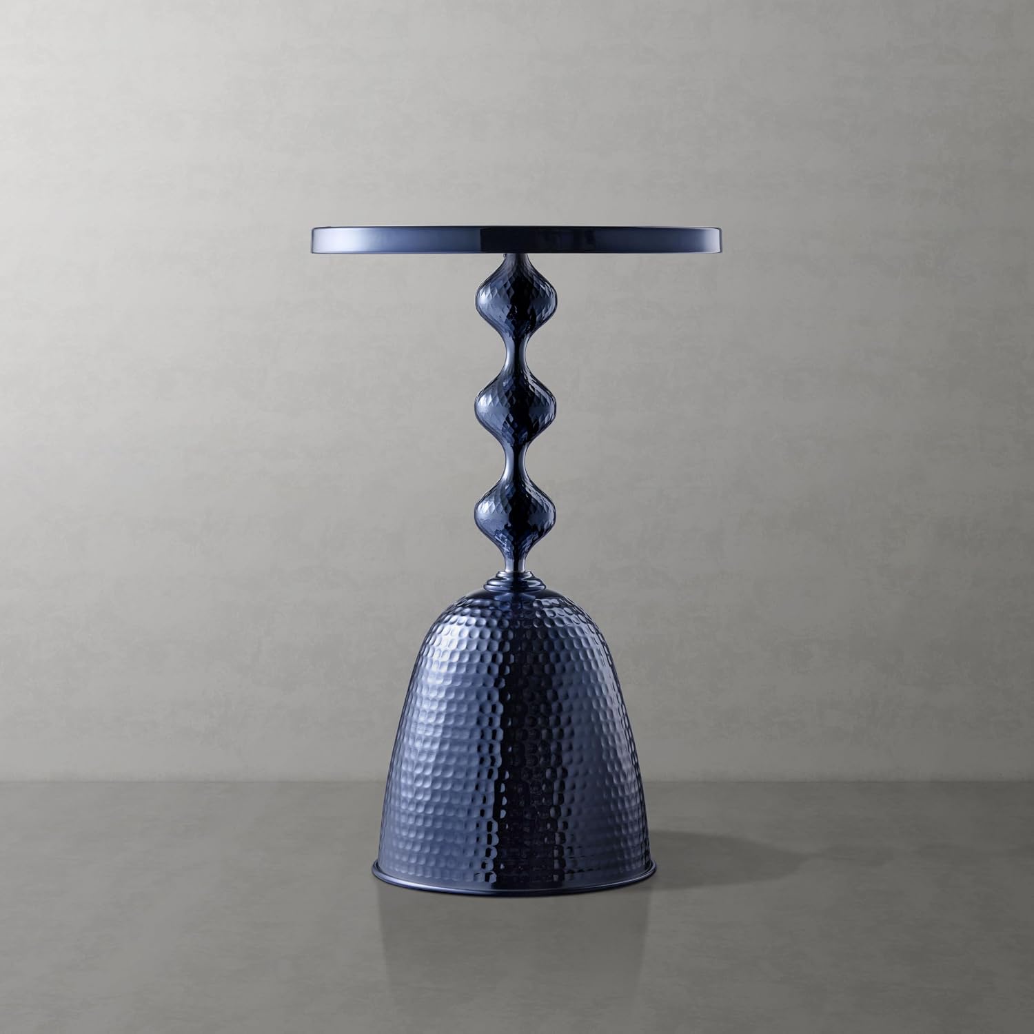 Homes: Inside + Out Halric Modern 25' Tall Round End Table with Decorated Tabletop and Iron Metal Base, Accent Furniture, Elegant Pedestal Stand for Living Room, Home Office, Chrome Blue