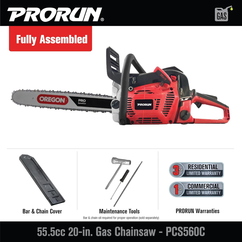 PRORUN 55.5cc 20-in. Gas-Powered 2-Cycle Commercial Chainsaw (PCS560C)